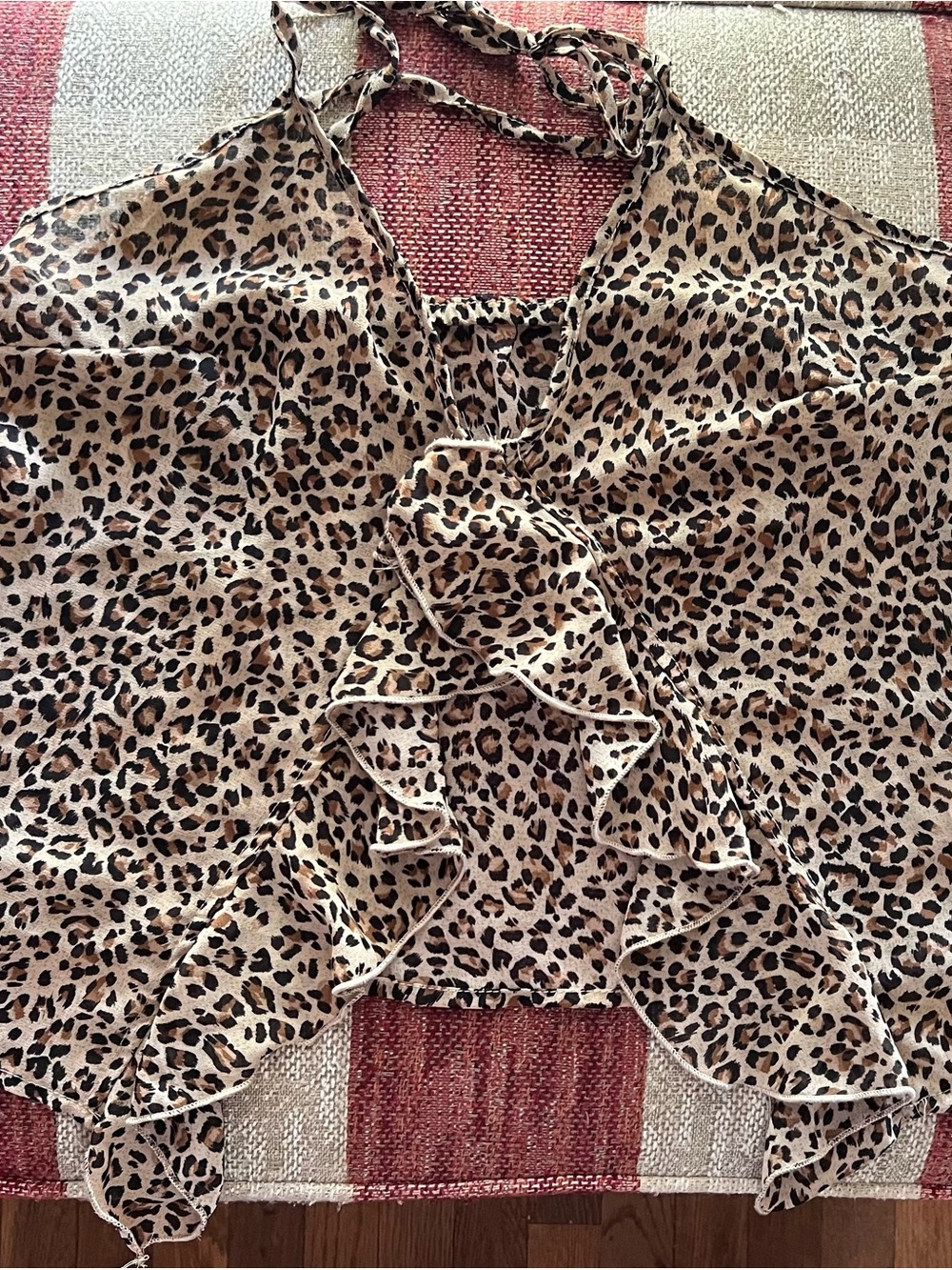 SHEIN Leopard Print Ruffle Halter Camisole - Beige/Tan/Black